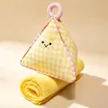 Conjunto de almohada triangular de cuadros amarillos y manta suave en crema - Almohada 30x25cm (Manta 1x1.7m) / Amarillo Queso Crema