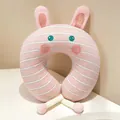 Bonita almohada de viaje en U de espuma viscoelástica de conejo rosa con rayas blancas - Estilo Conejo / 30*28cm