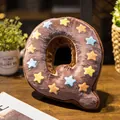 Cojín de peluche con forma de letra Q de dónut y estrellas - Marrón chocolate Letra Q (Colgante) / 10cm