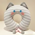 Almohada de cuello en forma de gato a rayas de seda de hielo para viajes y oficina comoda - Husky / 30*28cm