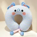 Almohada de cuello en forma de U a rayas azules con cara de dibujos animados - Elefante / 30*28cm