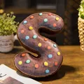 Cojín de peluche con forma de S de dona de chocolate con chispas de colores deco - Marrón chocolate oscuro Letra S (Colgante) / 10cm