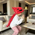 Divertido tocado de peluche de esqueleto de dinosaurio rojo para fiestas - Cabeza y Esqueleto de Dinosaurio / 80cm/Estilo Niños/Versión Silenciosa / Rojo