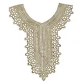 Detailed gold thread embroidered lace neckline applique floral patch for DIY clothing - Gold