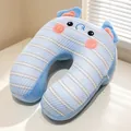 Almohada de cuello en forma de U de seda de hielo a rayas azules para viajes y oficina - 25*23cm / Elefante