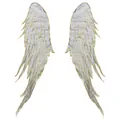 Detailed view of elegant gold embroidered angel wing patches on translucent grey organza fabric - Gold Wings
