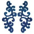 Detailed view of royal blue 3D hollow embroidered floral lace patches for DIY crafts - Dark Blue
