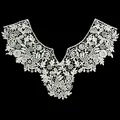 Detailed view of intricate white milk silk floral embroidery lace collar on black background - White