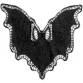 Close-up of black bat embroidery lace patch with intricate hollow-out moon pattern - Black