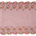 Close-up macro detail of pink floral embroidery on delicate mesh lace trim fabric - Double-Sided 25cm / Red