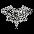Detailed macro view of white milk silk embroidered lace faux collar with floral hollow-out - Back Collar / Milky White