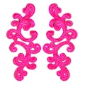 Macro detail of symmetrical hot pink water-soluble embroidered floral lace patches - Rose Red
