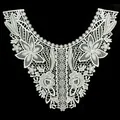 Detailed macro close-up of white floral lace collar with intricate hollow embroidery - White