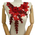 Vue détaillée de la broderie florale rouge intense sur l'accessoire de col en dentelle - Rouge