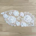 High detail view of intricate 3D white floral embroidery lace applique for apparel. - Back Collar (Pair)