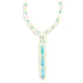 Vue détaillée d'un col en dentelle ethnique blanche avec une broderie bleue complexe - Style Broderie Ethnique (LG642) / Cyan