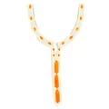 Détail d'une applique de col en dentelle brodée ethnique avec motifs géométriques orange. - Style Broderie Ethnique (LG642) / Orange