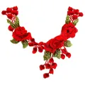 Col en dentelle brodé de roses rouges pour la décoration de vêtements DIY et accessoires - Rouge