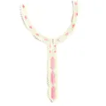 Détail de la broderie géométrique rose sur une applique de col blanc cassé style ethnique - Style Broderie Ethnique (LG642) / Rose