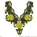 Detailed view of yellow floral embroidered lace collar patch with intricate black mesh - Yellow