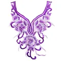 Vue détaillée d'un col en dentelle brodée 3D à fleurs violettes de style ethnique - Violet