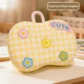 Small size yellow plaid memory foam pillow featuring cute embroidered flower details - Small (32x20cm) / Yellow Plaid