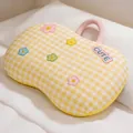 Large yellow checkered memory foam pillow with cute floral design and handle - Large (55x35cm) / Yellow Plaid