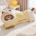 Long traversin peluche chat à carreaux jaunes pour le confort du sommeil latéral - 90cm (Doublure Indépendante Amovible et Lavable) / Chat Siamois