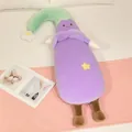 Cute soft purple eggplant plush pillow with green hook stem for sleeping comfort - 130cm / Purple