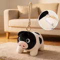 Soft black and white plush pig earphone case with a hanging cord for bag decor - Earphone Case / 15cm