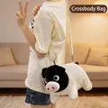 Cute black-faced pig plush crossbody bag with white strap for casual daily wear - Crossbody Bag / 30cm