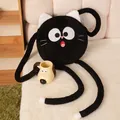 Cute funny round black cat plush pillow with long limbs for home sofa decoration - Total Length 1.4m (Body 38cm) / Funny Black Cat