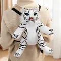 Realistischer weißer Tiger-Plüschrucksack für Mädchen mit weichem Fell und Streifen - 36cm / Weißer Tiger Stil