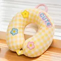 Suave almohada de cuello en forma de U a cuadros amarillos con parches bordados - Almohada en U Amarilla