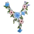 Macro detail of intricate colorful floral embroidery lace collar applique with ethnic style - Blue Embroidery Style / Blue