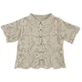 Close-up detail of cream crochet lace button-down shirt with floral embroidery - One Size / Tops