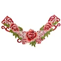 Detail of red and green floral embroidery lace collar for DIY sewing decoration. - Plum