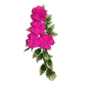 Detailed view of a pink floral embroidered lace patch for DIY clothing crafts. - Rose Red