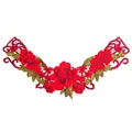 Red floral embroidered lace neckline applique for DIY clothing accessories and crafts - Red
