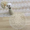 Close-up of elegant beige floral lace doily with intricate embroidery details. - 15cm / Freesia Style