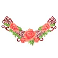 Detail showing intricate floral embroidery and lace pattern on faux collar applique - Orange