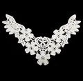 Detailed view of white milk silk embroidered lace floral collar for DIY clothing accessories - Five-Petal Flower V-Shaped Hollow Style (LG612) / 16x9.5cm