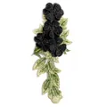 High detail close-up of a black 3D water-soluble embroidered floral patch for DIY crafts - Black