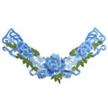 Close-up view of vibrant blue floral embroidery on lace collar applique for DIY sewing - Blue