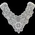 Elegant white floral embroidery lace V-neck fake collar for DIY apparel sewing and lace trim - White