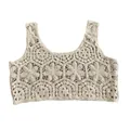 Detail of cream crochet knit vest featuring intricate floral lace and hollow-out pattern - One Size / Tops / Apricot