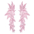 Pair of symmetrical pink floral lace embroidered patches for DIY clothing decoration - Rose Pink