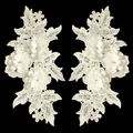 Close-up of white symmetrical 3D lace embroidery flower patches with fine lace textures - 1 Pair Pack / White