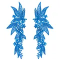 Detailed view of symmetrical blue polyester lace floral embroidery patches for clothing - Blue