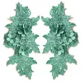 Detailed view of symmetrical mint green 3D lace embroidery floral patches for DIY sewing - 1 Pair Pack / Lake Green
